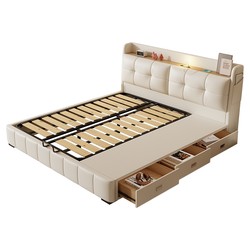 Cream style multifunctional leather bed modern simple smart bed master bedroom double bed French drawer storage leather bed