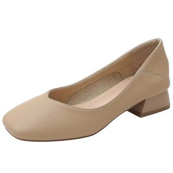 ເກີບ granny ຫນັງແທ້ສໍາລັບແມ່ຍິງທີ່ມີ heels ຫນາ 2024 ພາກຮຽນ spring ແບບຝຣັ່ງເກີບດຽວເກີບກາງ heel ຕື້ນປາກຕອນແລງ ເກີບແມ່ຍິງຂະຫນາດໃຫຍ່ 41 ຫາ 43
