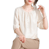 Moms summer clothing brand heavyweight silk tops fashionable middle-aged and elderly womens new fashion solid color mulberry silk tops