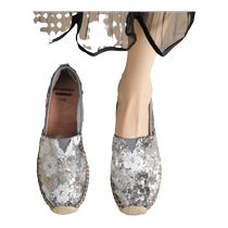 Happy Mary silver sequined fisherman shoes for women 2024 new summer soft-soled straw one-leg breathable single shoes for women