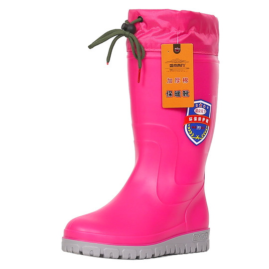 冬新款加绒雨靴高筒保暖水靴加厚长绒雨鞋一体加棉套防滑水胶鞋女