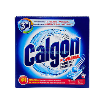 ຖັງເຄື່ອງຊັກຜ້າແອສປາໂຍນ Calgon 3-in-one ເມັດທໍາຄວາມສະອາດເມັດ effervescent ສໍາລັບ descaling, sterilization ແລະກໍາຈັດກິ່ນ 15 ເມັດ