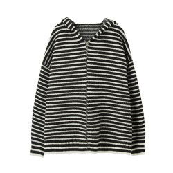 SIXI Spring Striped Hooded Sweater Cardigan Women's Loose Lazy Slim Style Western Knitted Sweater Jacket