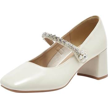 Best 2025 autumn shopping mall new style pearl diamond belt mary jane shoes high heels shallow mouth women's singles shoes w0753cq5