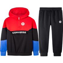 (Self-operated) Converse Childrens Clothing Boys Velvet Suit Spring and Autumn Girls Medium and Large Childrens Sweater Pants Two-piece Set