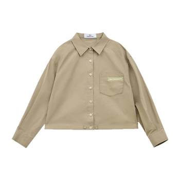 Suntomorrow children's shirt girls spring 2025 loose long-sleeved style casual trendy short shirt