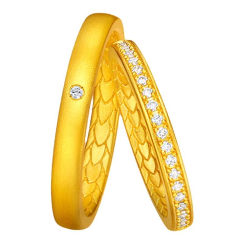 Dragon scale and phoenix feather series gold wedding ring