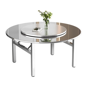 Stainless steel tables and chairs staff canteen folding large round table household dining table with turntable barbecue table round table large table