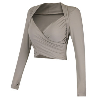 健身女孩带胸垫瑜伽服紧身显瘦跑步运动长袖高级普拉提训练上衣秋