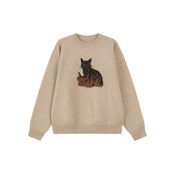 Wu tongtong cartoon printed round neck long sleeve knitted sweater
