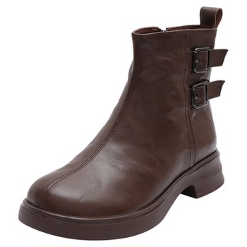 Martin boots for women in autumn and winter thick heel retro versatile fashionable women's boots british style leather boots comfortable slim boots plus velvet cotton boots