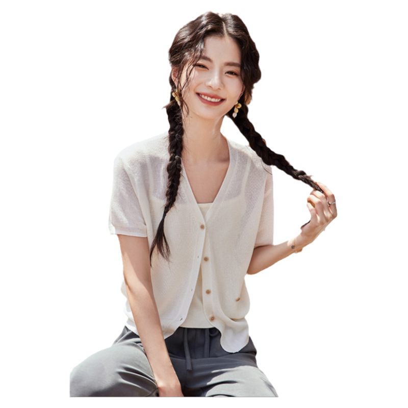 gcrues设计感女针织衫薄款2025新款韩版宽松百搭显瘦开衫上衣夏季