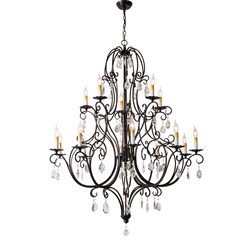American-Style Crystal Chandelier, Vintage Staircase Light, Elegant Iron Art Black Double-Layer Villa Duplex Floor-To-Ceiling Living Room Light