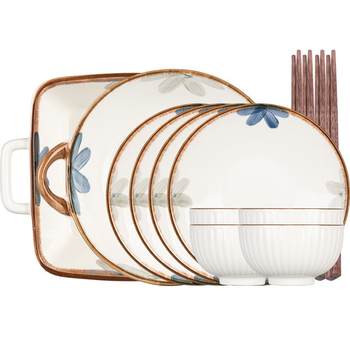 Modern housewife mo blue japanese bowl and plate set tableware