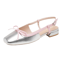 Daphne Bow French Silver Baotou Sandals Womens 20234 New Summer Gentle Temperament Flat Shoes