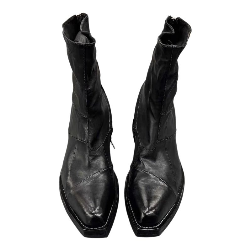 Stitched chunky heel work boots for men and women retro wizard boots