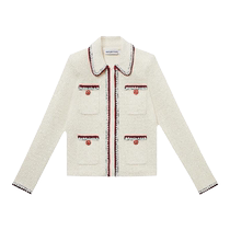 self-portrait 2023 autumn and winter ivory white classic braided trim pocket knitted top coat cardigan