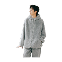 Three Guns 24 Autumn and Winter Couple Pajamas Lamb Velvet Thickened Hooded Cardigan Sports Casual Mens Home Clothing Set