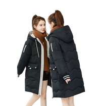 Winter mid-length down jacket for women Korean style loose cotton jacket winter coat for small people thickened color matching jacket