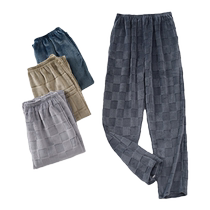 Catman Mens Coral Fleece Pajamas Autumn and Winter Flannel Long Pants Plus Velvet Thickened Warm Pants Large Size Home Pants