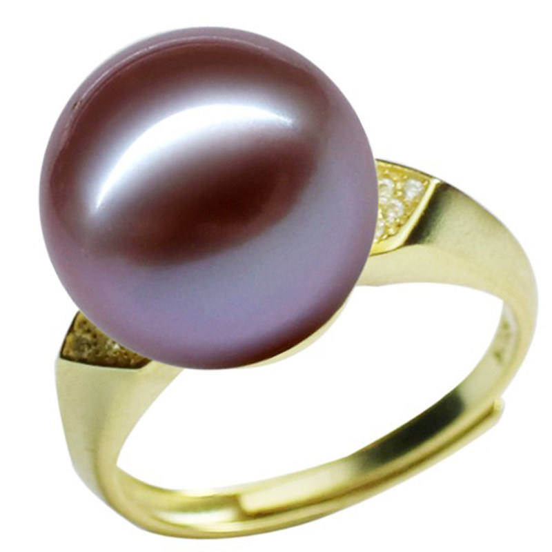Zhicai new purple pearl and shell bead ring 11mm perfect round extremely bright 18K gold plated freshwater pearl ring for women