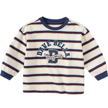David Bella childrens long-sleeved T-shirt 2024 autumn new boys casual cotton tops striped bottoming shirt