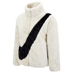 Nike BIG SWOOSH ໂສ້ງຂາໃຫຍ່ sherpa stand collar jacket warm women's white and black coat CU6559-238