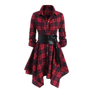 Vintage cotton plaid shirt dress