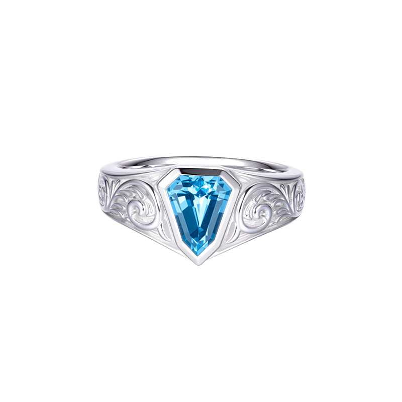 Natural topaz shield ring S925 sterling silver embossed curly grass pattern original design men's fashion personalized ring