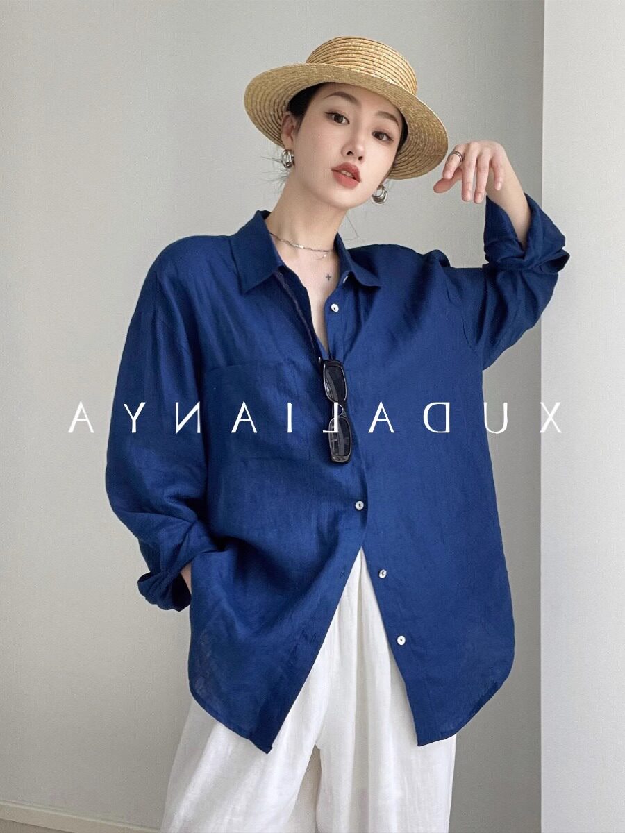 Summer Korean style pink sun protection shirt for women, loose and comfortable linen shirt, stylish design, lightweight and breathable top/jacket