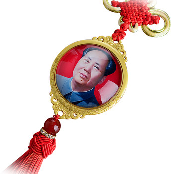 Chairman mao's portrait in car rearview mirror