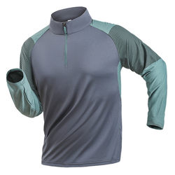 Woodpecker Men's Sunscreen stretching Quick-Drying Clothes Hiking and Mountaineering Sports Stand Collar ແຂນຍາວບາງໆເຄິ່ງ Zip Top trendy