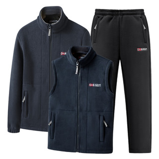 吉普加绒加厚运动套装男冬季新款宽松摇粒绒休闲运动服三件套男款