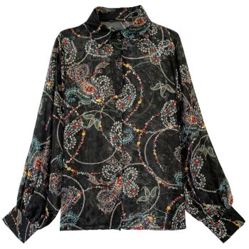 Embroidered Women's Tops 2023 New Women's Lantern Sleeve Shirt Fairy Autumn Lapel Retro Chiffon Floral Shirt for Women