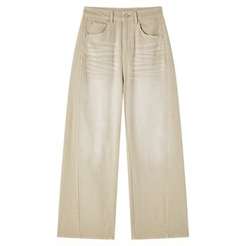 ໂສ້ງຂາສັ້ນ kuaiyu 26 summer khaki all-match bootcut for women new mid-waist loose american retro wide-leg pants