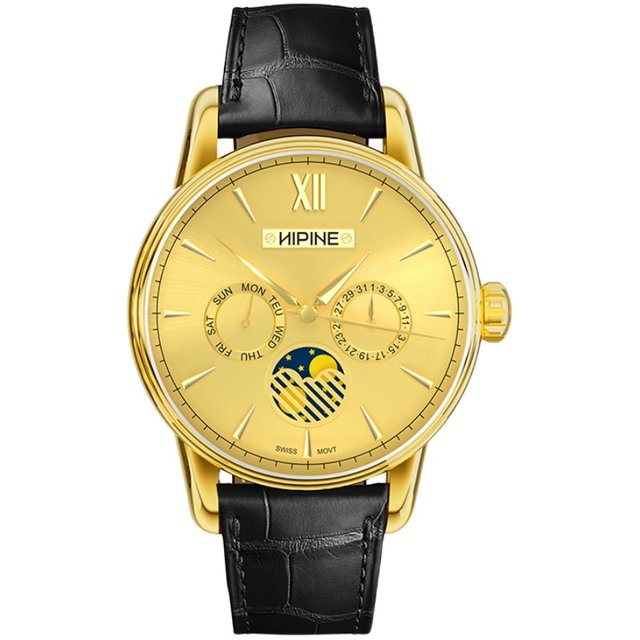 Shipney gold watch three eye chronograph men's gold watch