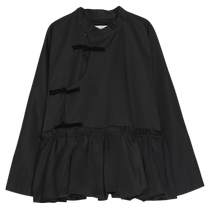 (Chinese style wardrobe) puretea tea velvet plate button stand collar short coat womens ruffled 2024 autumn new style