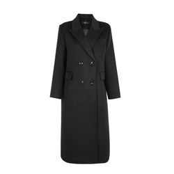 Black woolen coat for women 2024 new temperament Hepburn style over the knee extra long versatile fashionable retro woolen coat