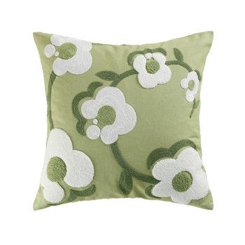 Green internet celebrity small flower cotton canvas embroidered pillow pillow case living room sofa cushion sample room pillow case