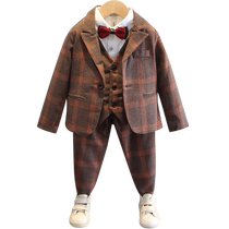 Boys suit autumn and winter velvet thickening performance catwalk wedding flower girl five-piece set formal childrens dress