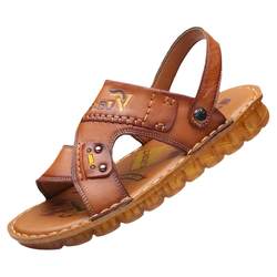 Glen Old Man Sandals ຫນັງແທ້ຂອງຜູ້ຊາຍ Summer Beach Shoes ເກີບຜູ້ຊາຍ Soft-soled Anti-slip Leather Sandals Tendon-soled Sandals Two-Wear