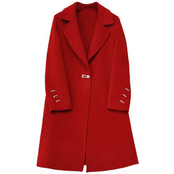 Double-sided cashmere mid-length coat for women high-end fashion waist design one-button mother's woolen coat winter