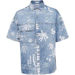 Jack Jones Outlet fashionable summer trend printed loose casual short-sleeved denim shirt men's shirt jacket