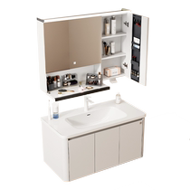 Gujia Home Arc Bathroom Cabinet Ceramic Integrated Bathroom Washstand Washbasin Cream Style Bathroom Cabinet Combination