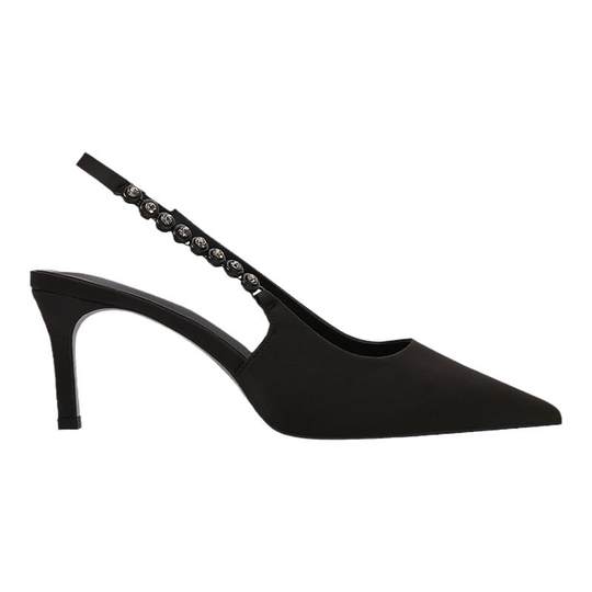 CHUREN&KENET春夏女鞋小众时尚链条尖头黑色高跟凉鞋职业工作鞋