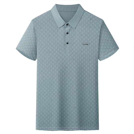 罗蒙中年男士冰丝短袖t恤衫夏季中老年爸爸装透气翻领男装POLO衫