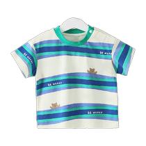 (Cool feeling ice porcelain cotton) Qiqi Bear Baby short-sleeved T-shirt summer boys half-sleeved summer striped childrens top