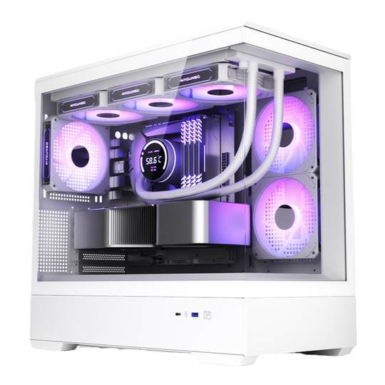 爱国者星璨岚海景房机箱电脑台式主机M-ATX全侧透鱼缸白色无立柱