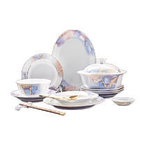 Jingdezhen Ceramics Chinese-style high-end Fuxiang tableware set household overglaze color eating bowls and plates set