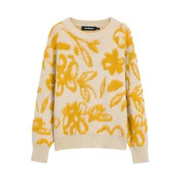 Desigual25 autumn and winter new turmeric flower three-dimensional jacquard women's sweater
